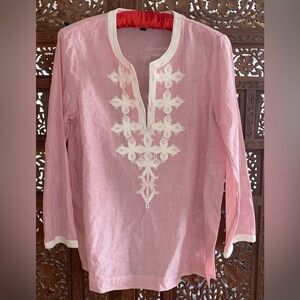 J Crew Blouse Tunic/Blouse Pink & White Size 10